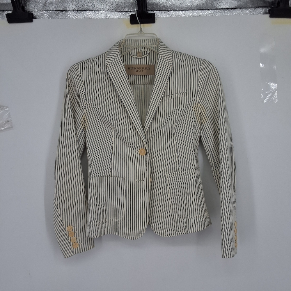 BURBERRY BRIT SZ 6 Striped Blazer with Button Accents